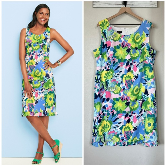 Talbots Dresses & Skirts - TALBOTS 16W 16 Island Floral Sateen Sheath Dress • Pastel Tropical Midi